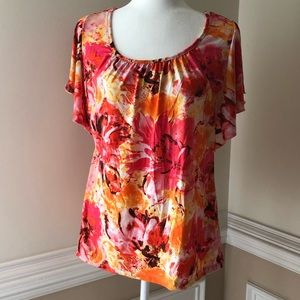 AGB Flower Print Flutter Sleeve Top  L